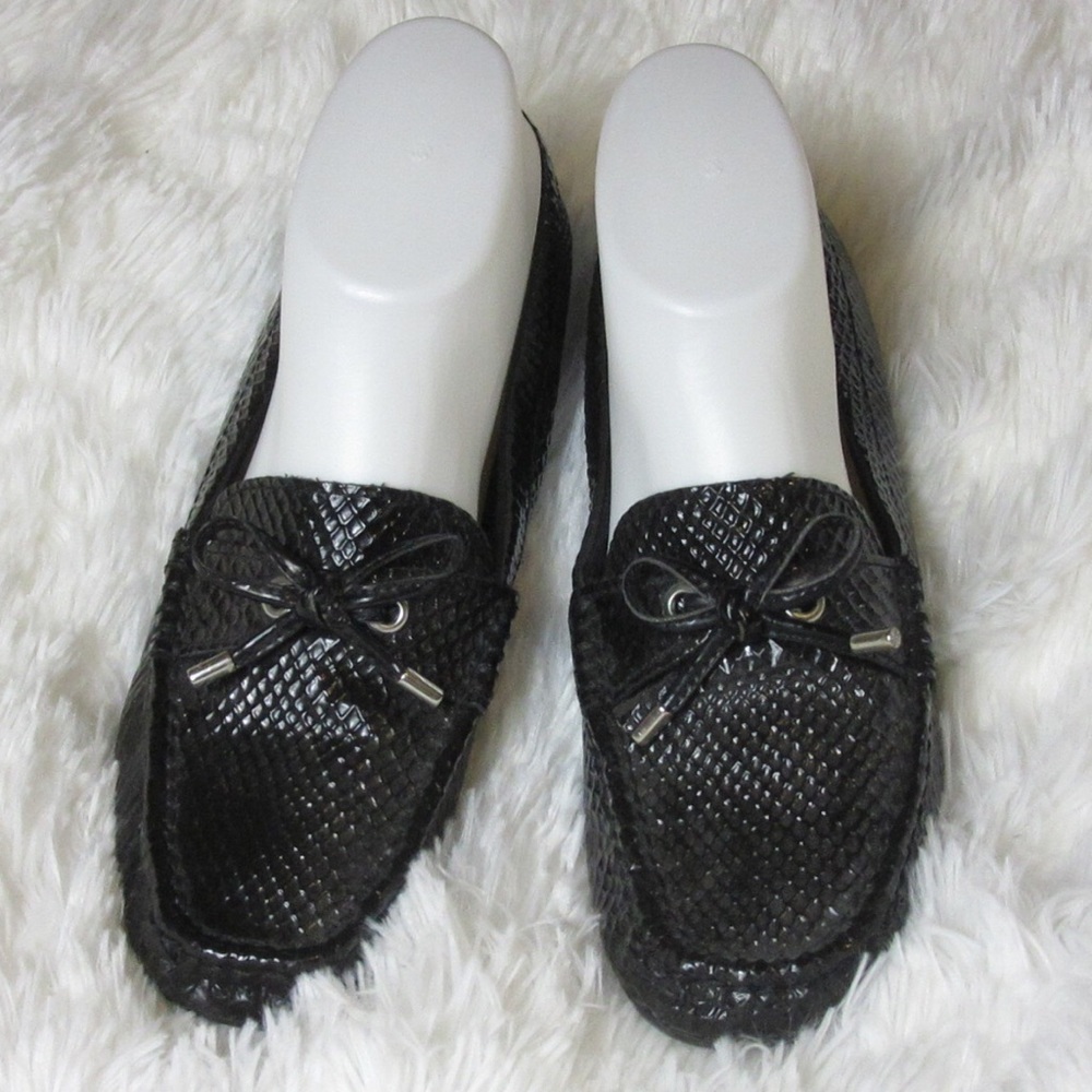 IsaacMizrahi Embossed Leather Moccasin Flats Black